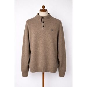 Chaps Big Tall Mens 5XB Oak Twist Mock Neck Button Sweater Brown Elbow Patches